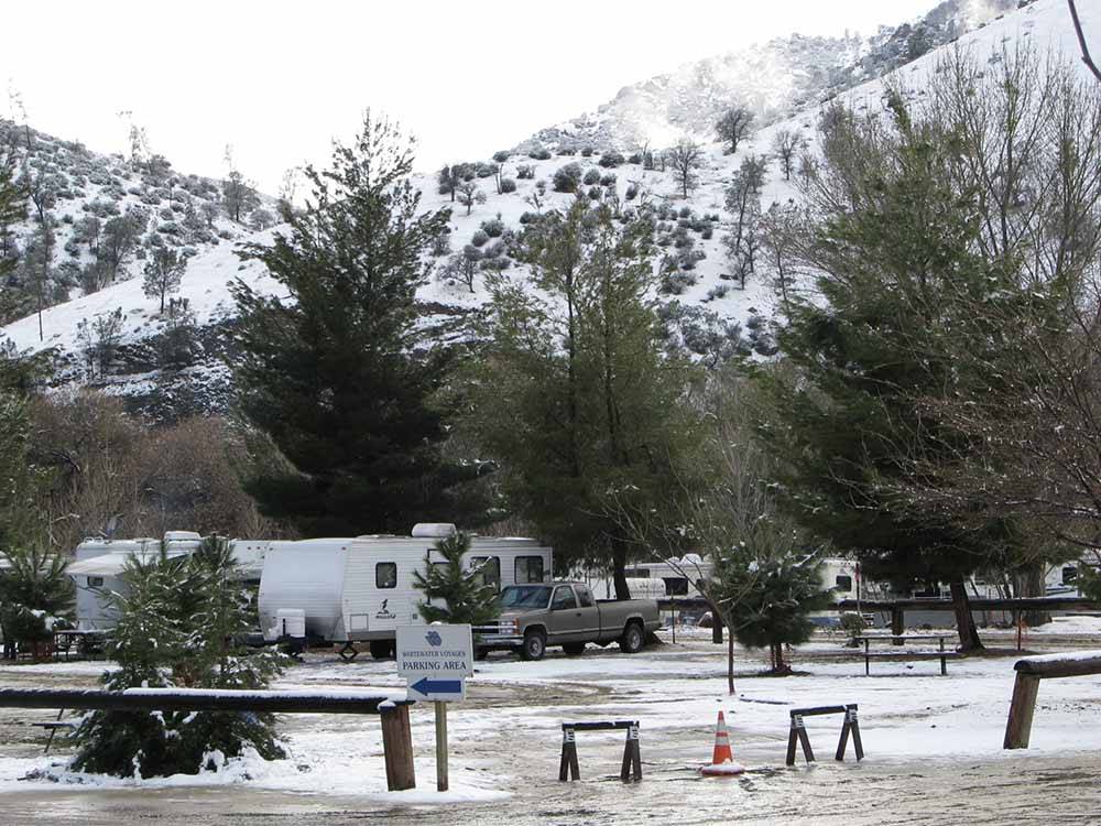 The RV sites under snow during winter at FRANDY PARK CAMPGROUND