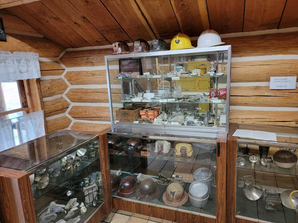 Shelves full of artifacts from the gold mine at CRYSTAL GOLD MINE & RV PARK
