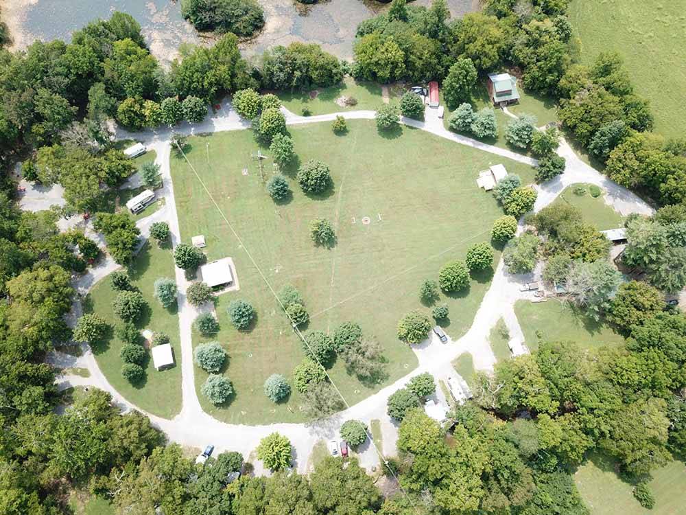 An aerial view of the campground at TRIPLE CREEK CAMPGROUND