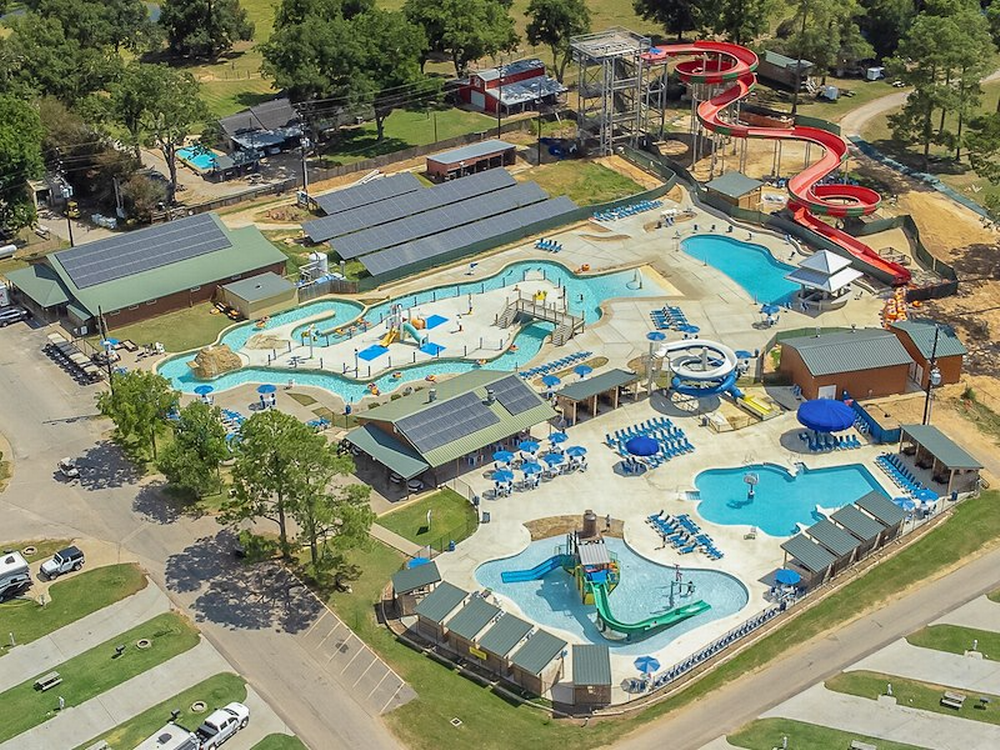 Aerial view of the pool at Vines RV Resort