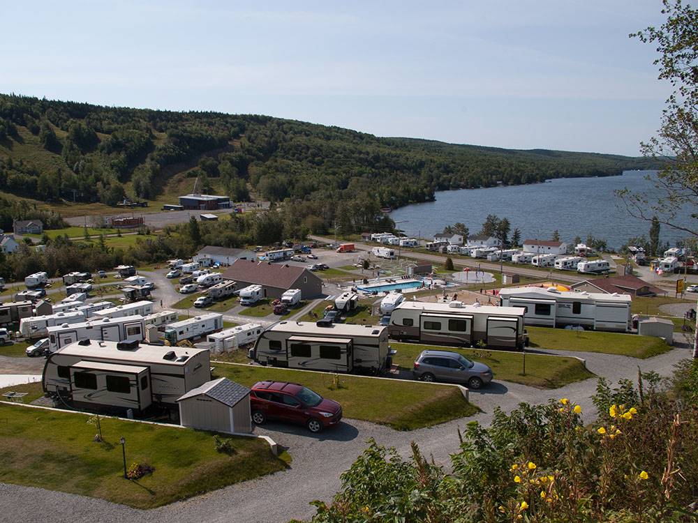 Aerial view of sites at Bas-St-Laurent Campground