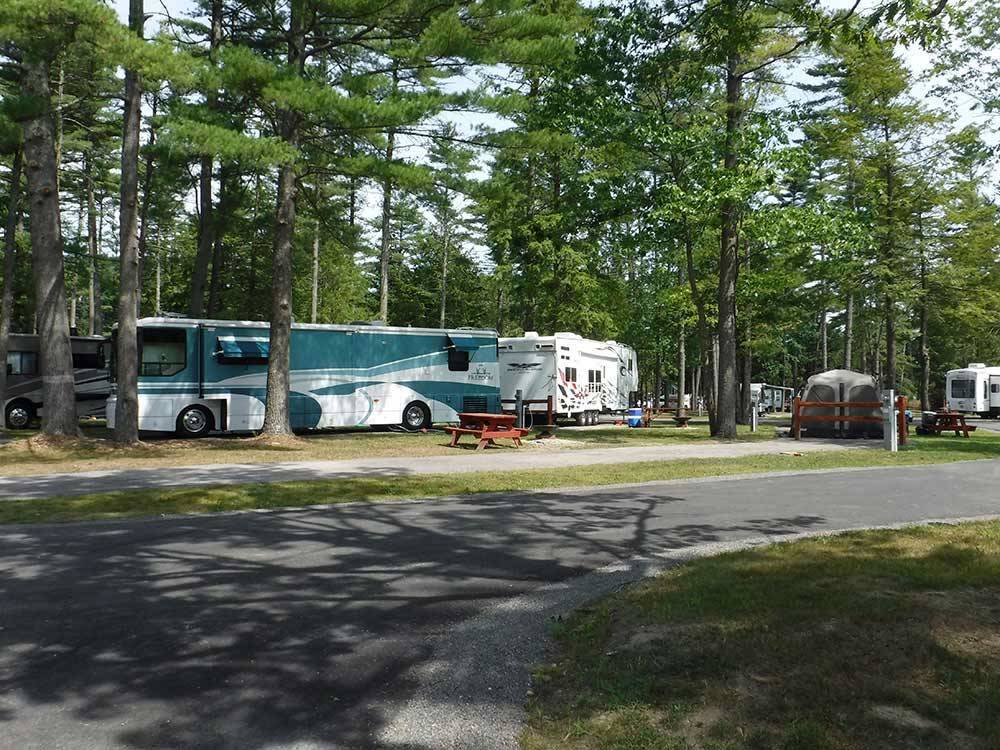 Big rig in a treed site at OLD ORCHARD BEACH CAMPGROUND