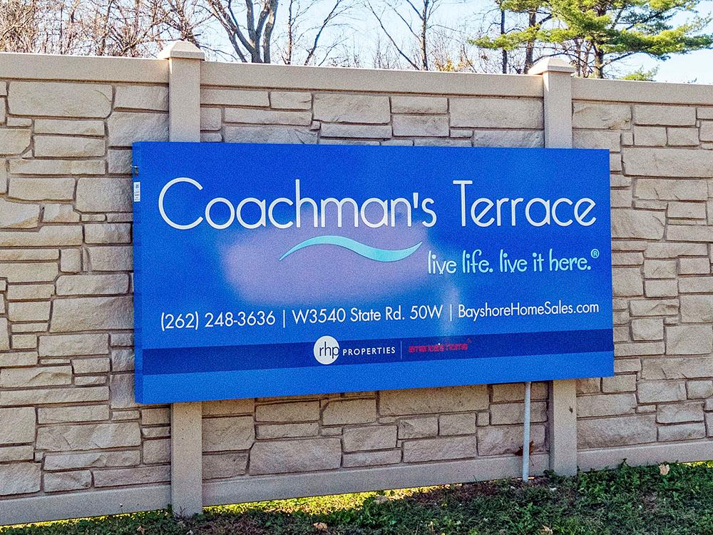 Entrance sign at COACHMAN'S TERRACE RV PARK