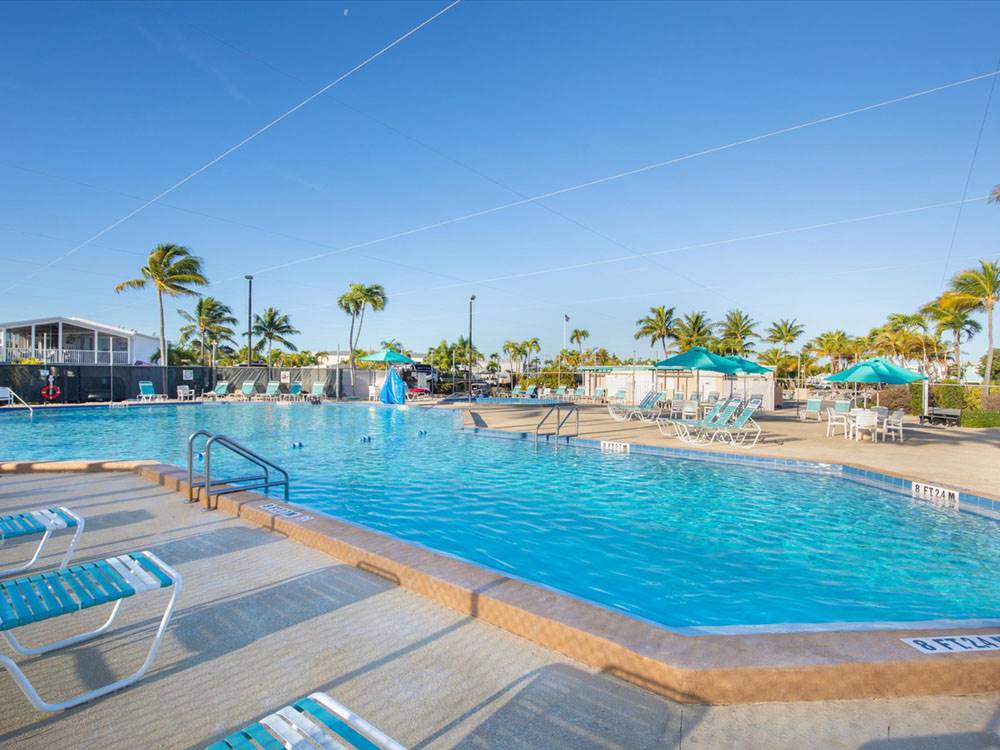 Lounge chairs around the expansive pool