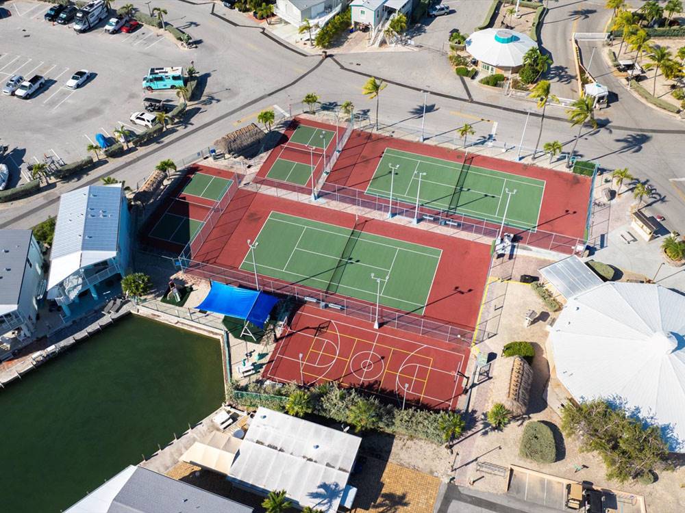 An aerial view of the tennis and pickle ball courts