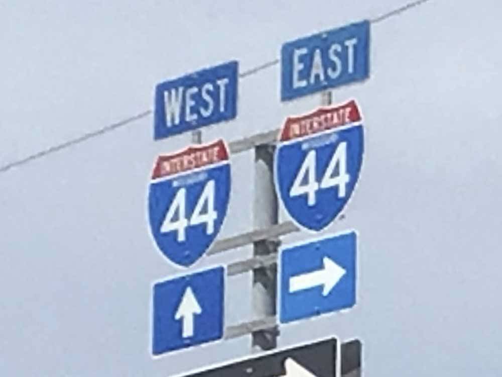 Interstate 44 road signs at RV EXPRESS 66