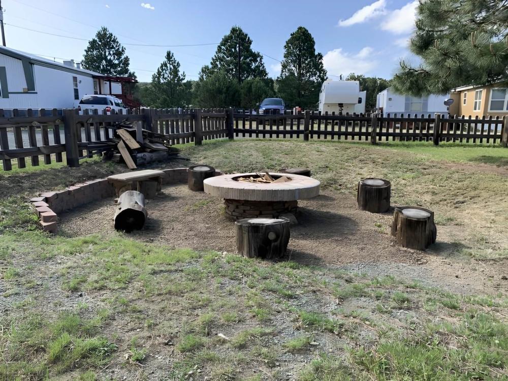 Fire pit with seating area at Stone Mountain RV Resort