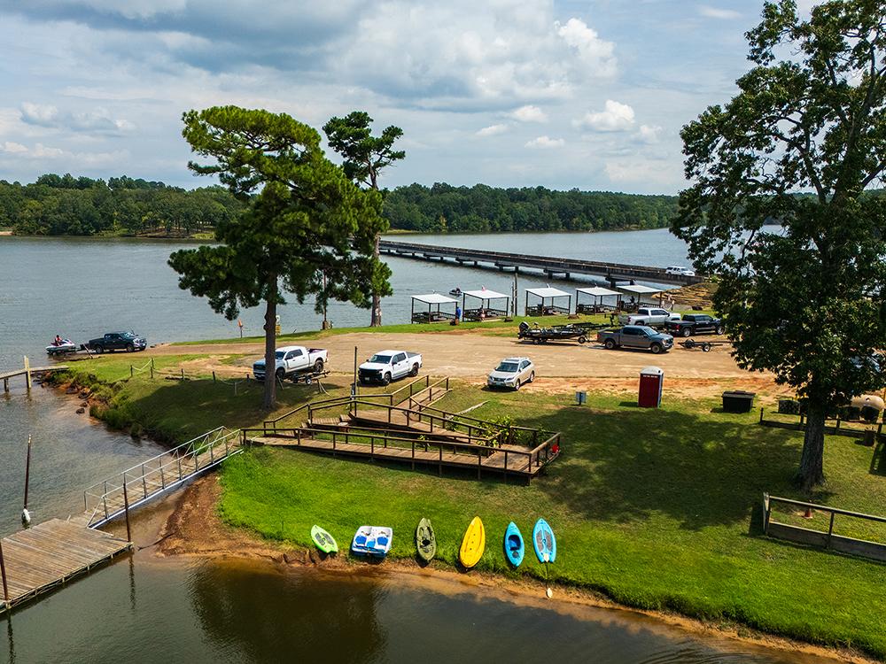 Aerial view of the lake and marina