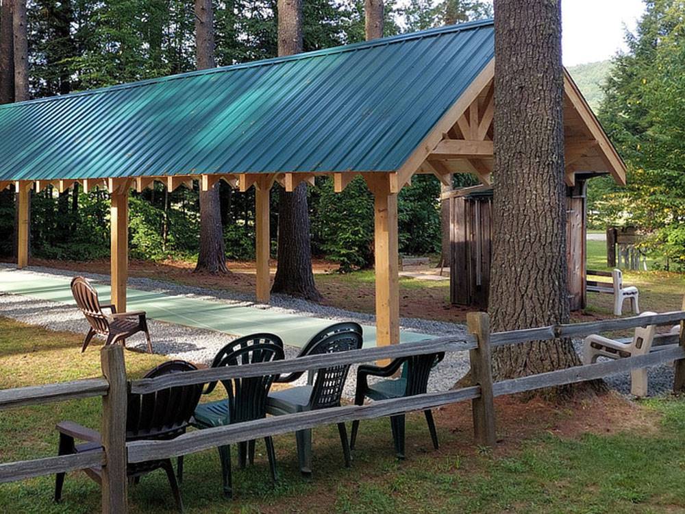 Wooden pavilion under the trees