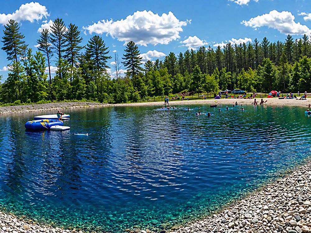 People swimming in lagoon
