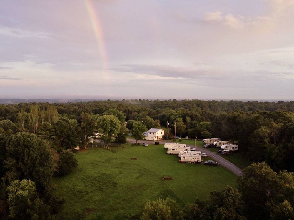 A sky view of the park and rainbow