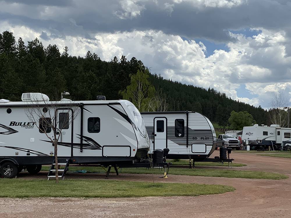 RVs in back-in sites at Black Hills Trailside Park Resort