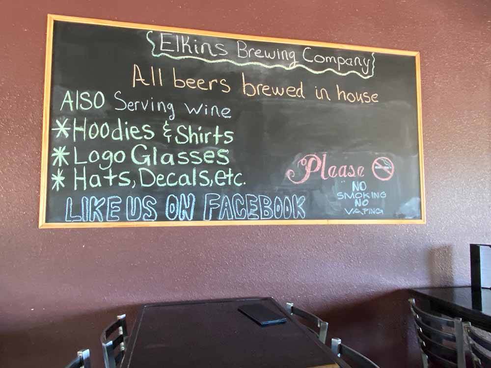 The message board at the brewery next door at LAVALAND RV PARK