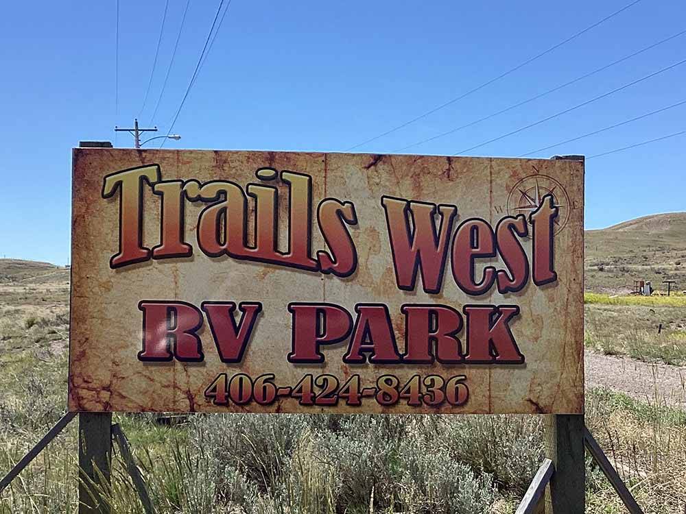 The front entrance sign at TRAILS WEST RV PARK