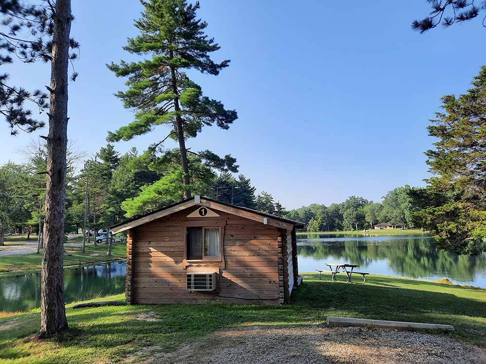 A rental cabin by the water at CERALAND PARK & CAMPGROUND