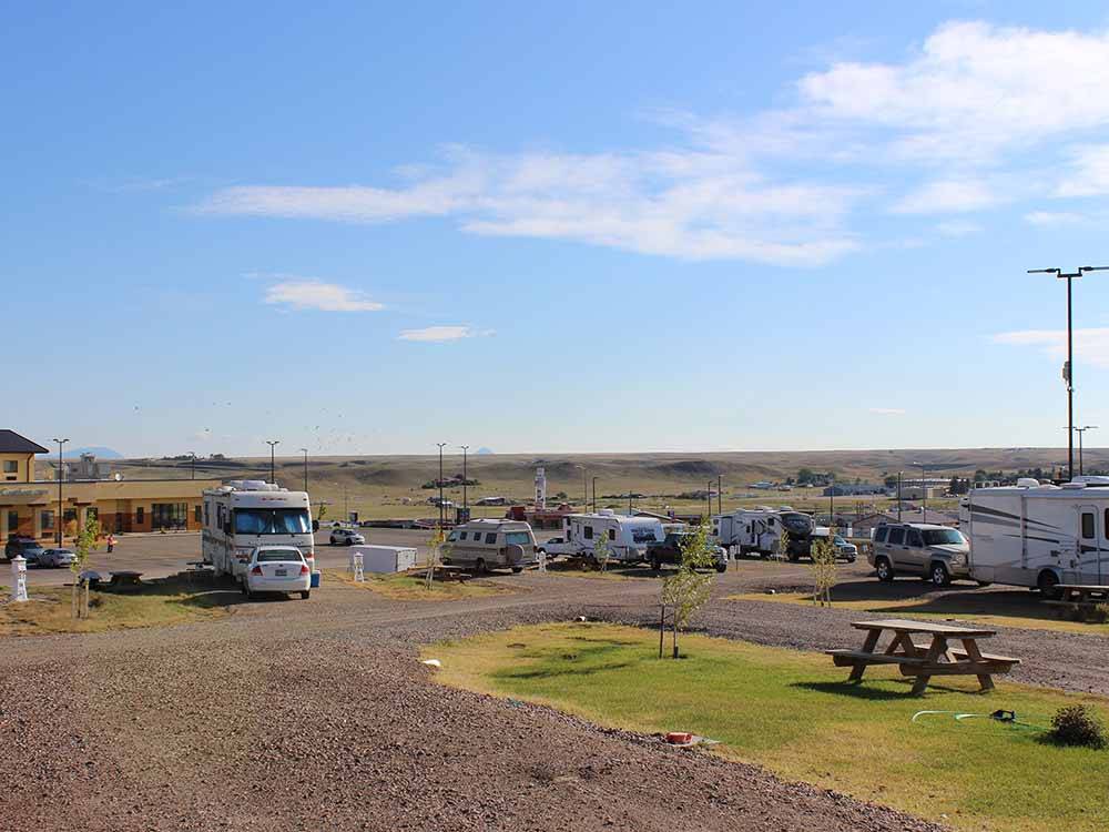An overview of the gravel RV sites at SHELBY RV PARK AND RESORT