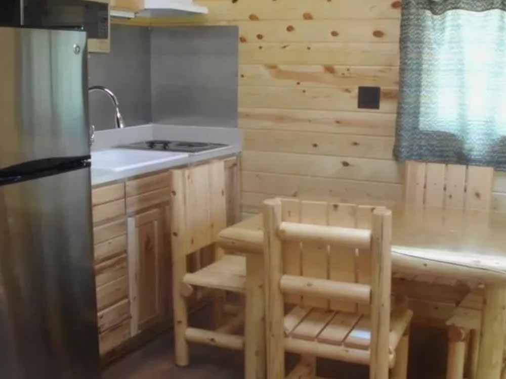 A rustic kitchen area at SHELBY RV PARK AND RESORT
