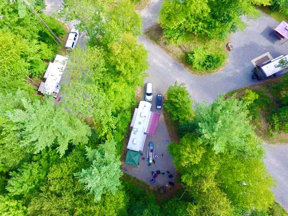 An aerial view of RVs parked in sites at MOOSE HILLOCK CAMPING RESORT NY