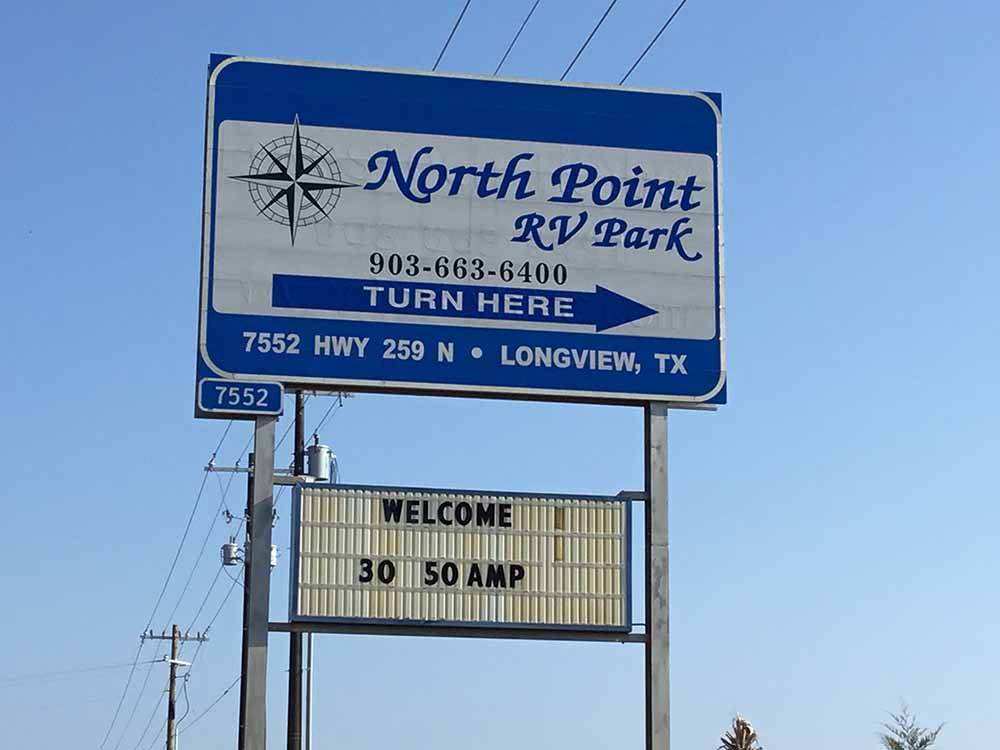 The front entrance sign at NORTH POINT RV PARK