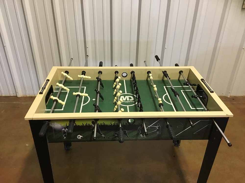 The foosball table in the rec hall at NORTH POINT RV PARK