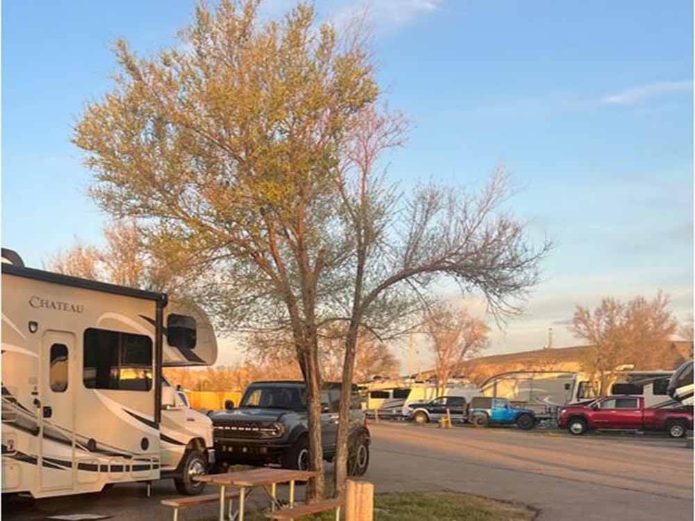 A row of filled RV sites at GREEN RIVER RV PARK