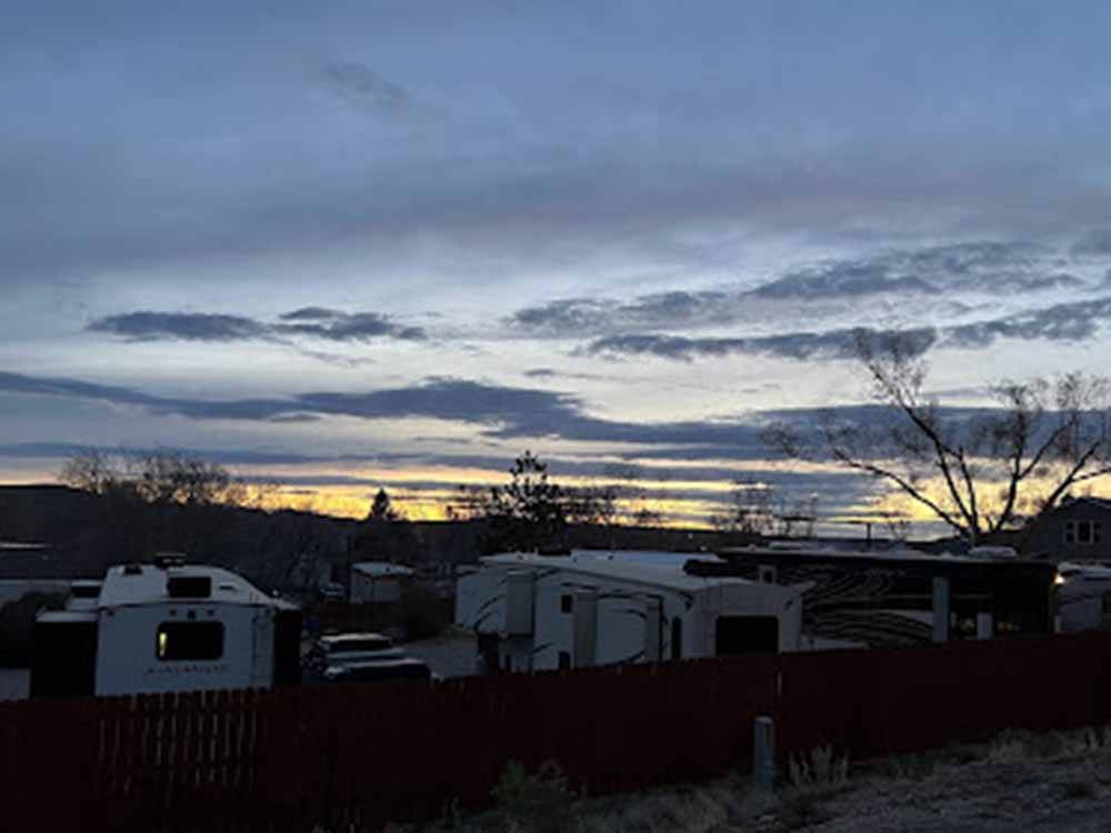 An aerial view of the campground at dusk at GREEN RIVER RV PARK