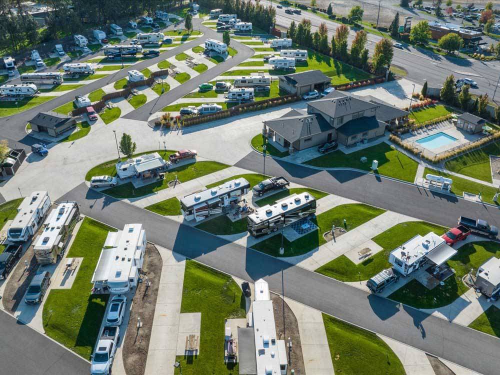 An aerial view of the spacious property at NORTH SPOKANE RV CAMPGROUND