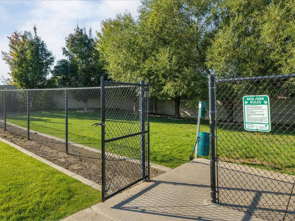 The entrance to the fenced-in pet area at NORTH SPOKANE RV CAMPGROUND