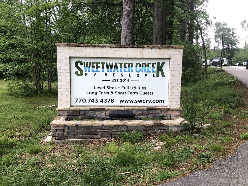 Sign indicating Sweetwater Creek RV Reserve at SWEETWATER CREEK RV RESERVE
