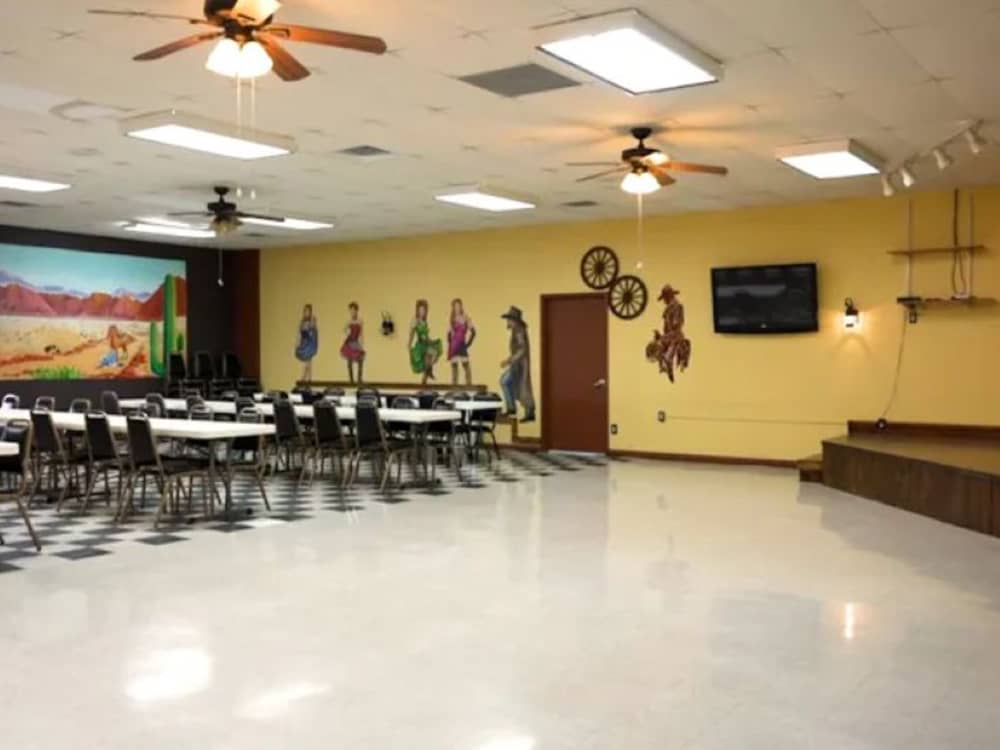 Banquet tables in the rec room