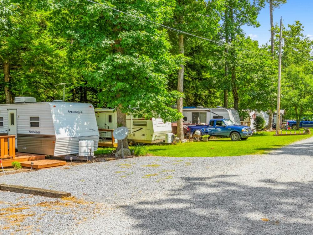 A row of RVs parked in sites
