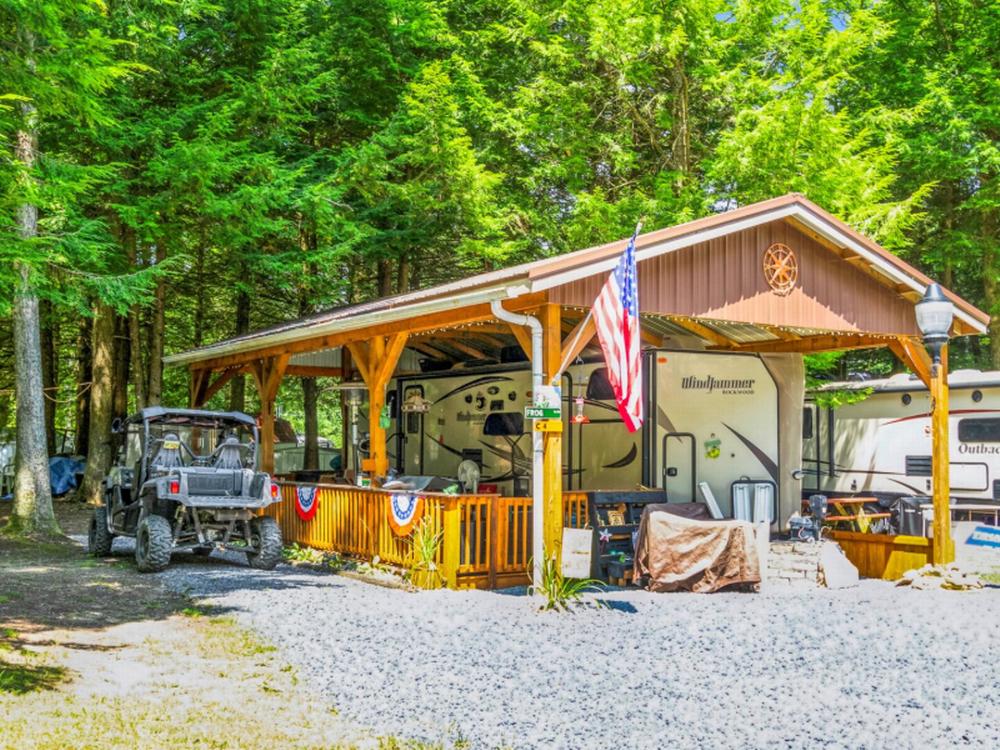 An RV in a large covered RV space