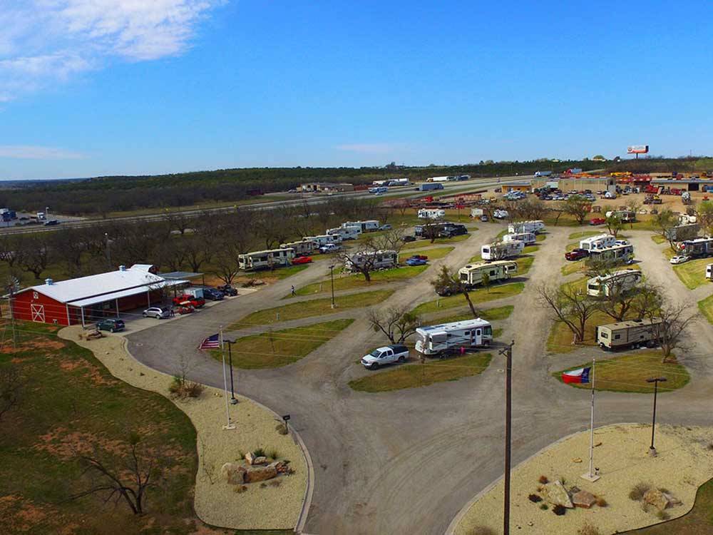 Aerial view over campground at BAR J HITCHIN POST RV
