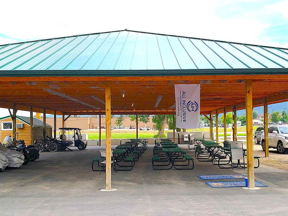 Pavillion for gatherings, golf cart and motorcycles
