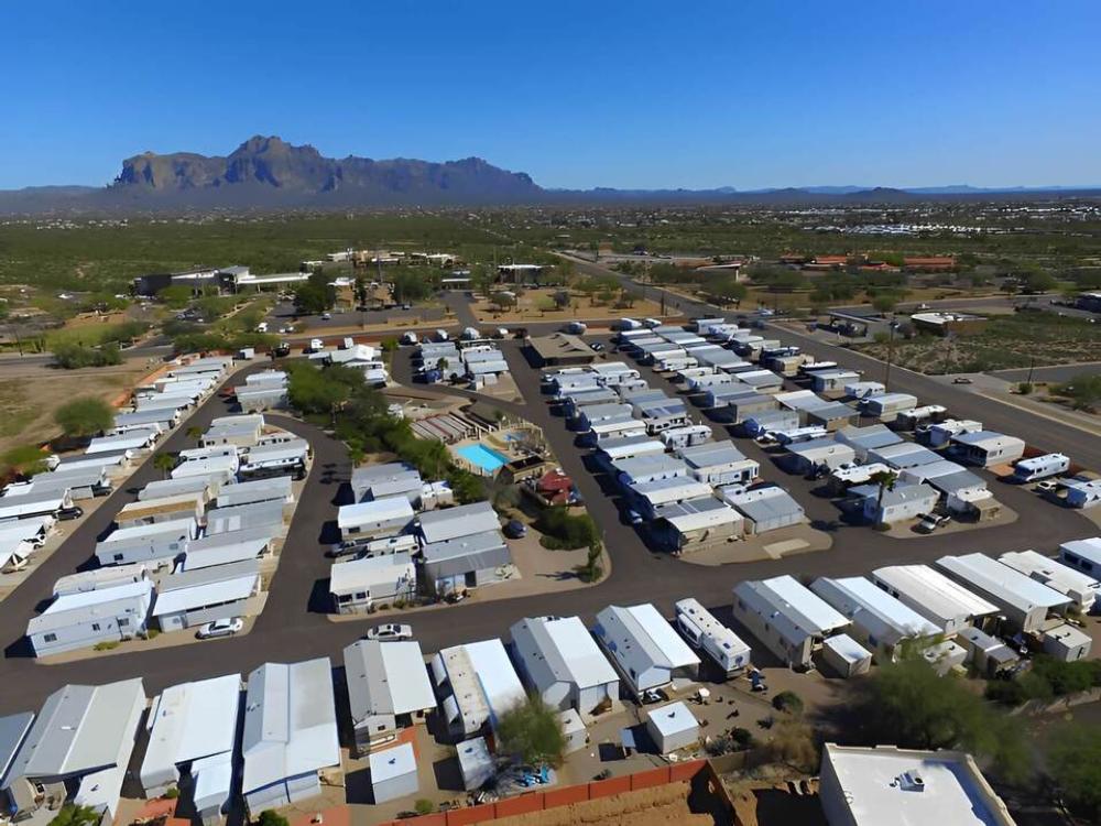 An aerial view of the facilities at Sunhaven RV Resort