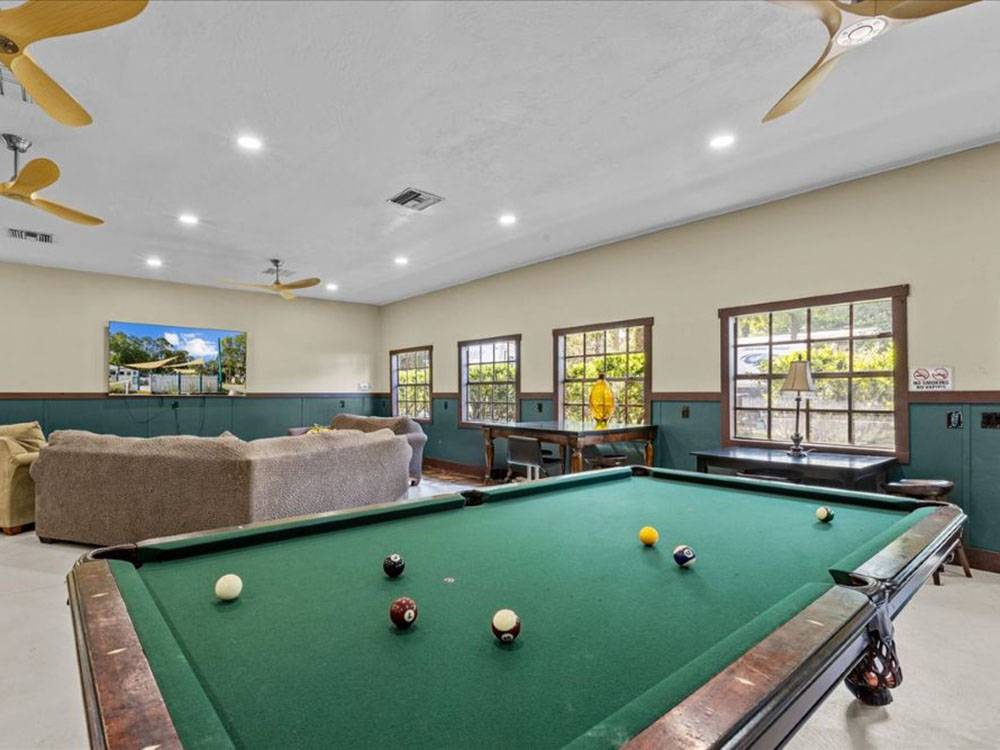 A pool table and TV viewing area