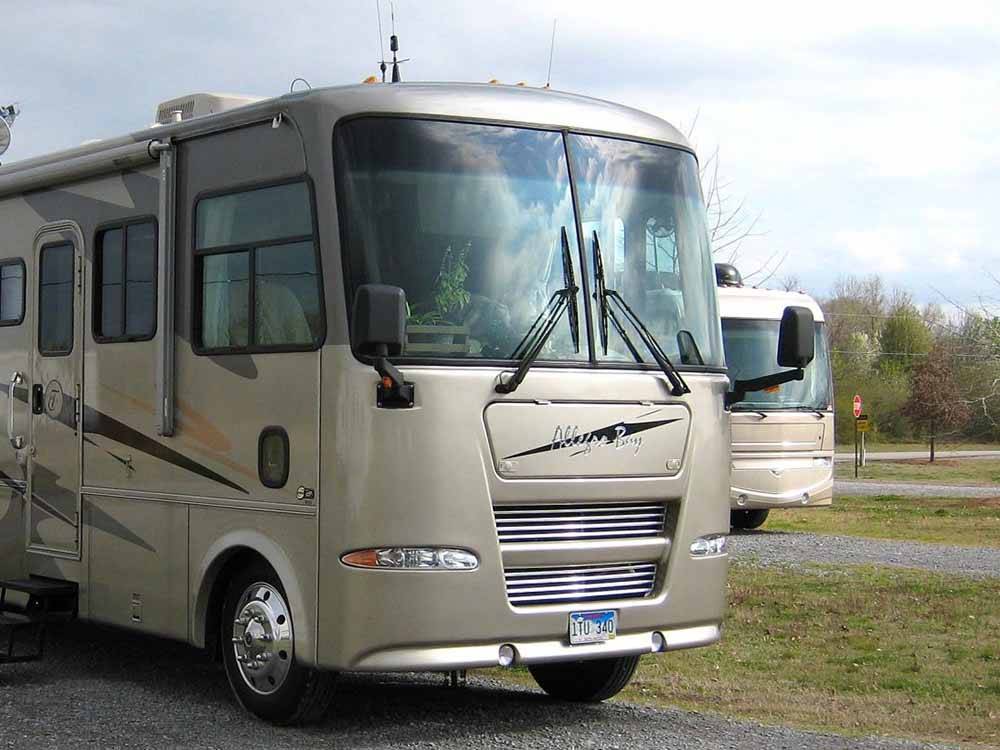 Class A motorhomes in RV spaces at YORK KAMPGROUND