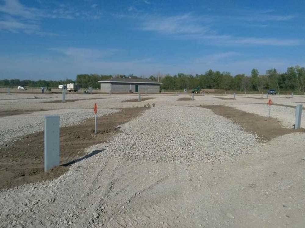 Several empty gravel RV sites ready for camping at YORK KAMPGROUND