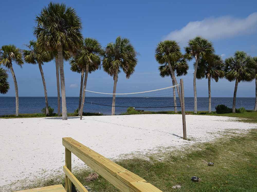 The beach volleyball court at PRESNELL'S BAYSIDE MARINA & RV RESORT