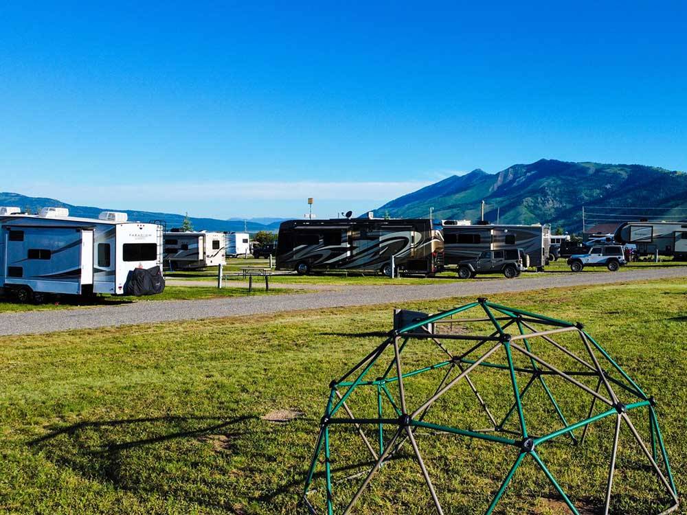 A playground near RVs at VALLEY VIEW RV PARK