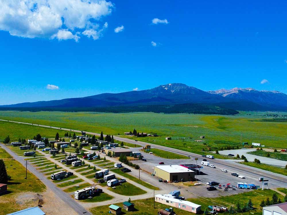 An overhead view of the RVs and scenery at VALLEY VIEW RV PARK