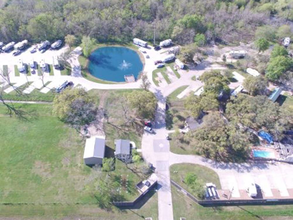 Aerial shot of sites and grounds at Stonebridge RV Park & Resort