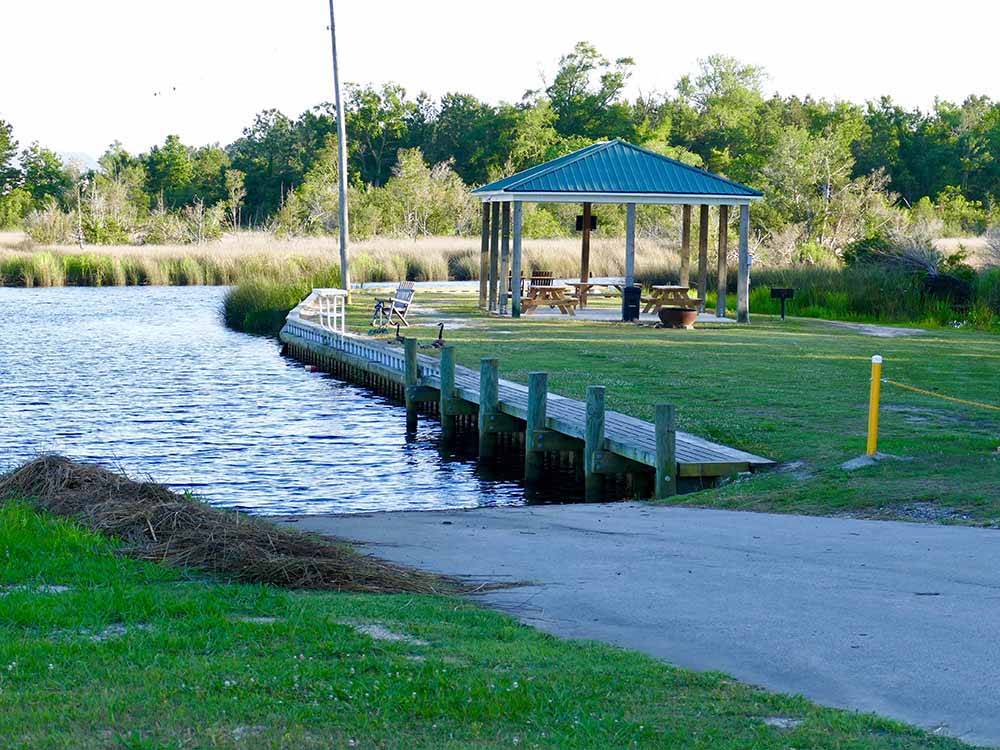 The boat ramp and pavilion at DEEP CREEK RV RESORT  CAMPGROUND