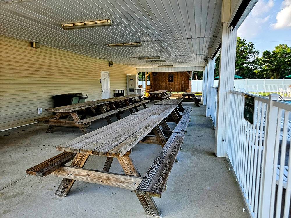 Gathering area by the pool at Deep Creek RV Resort & Campground