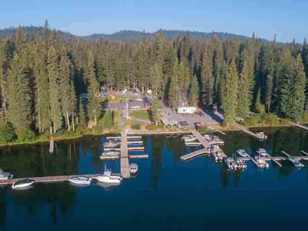 An aerial view on the boat docks at SHELTER COVE RESORT AND MARINA