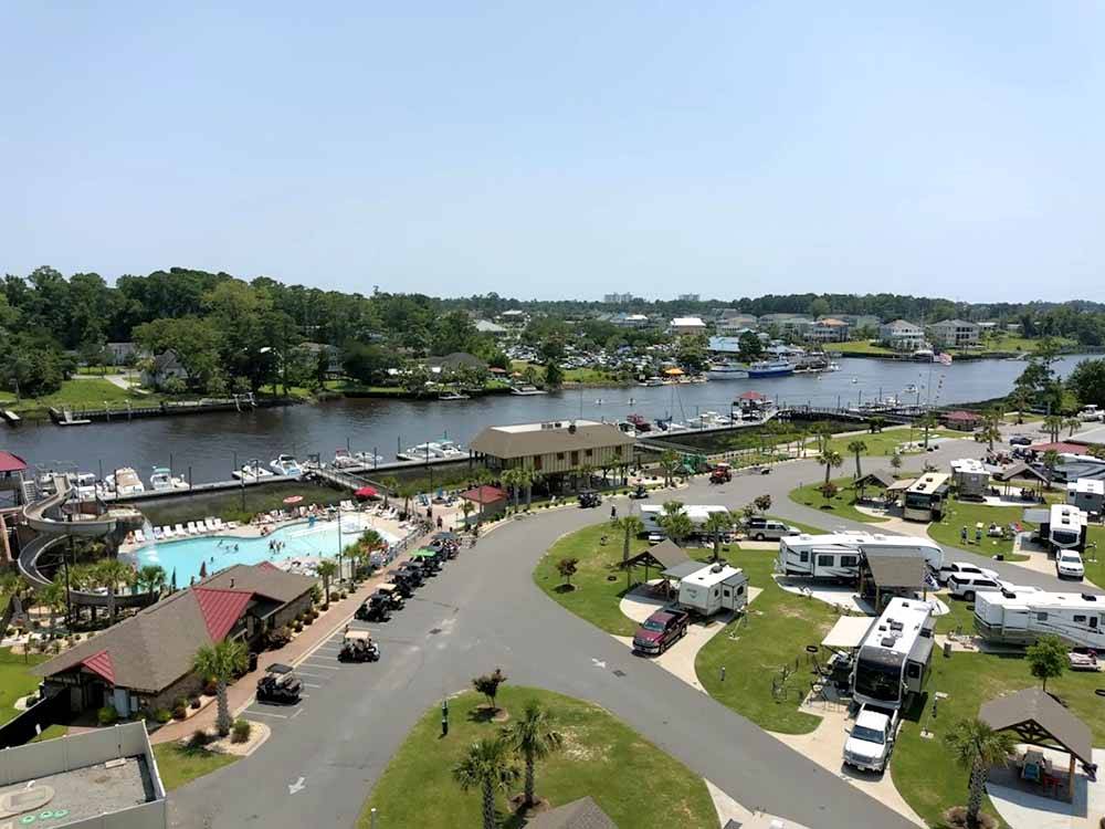 An aerial view of the campsites at NMB RV RESORT AND DRY DOCK MARINA