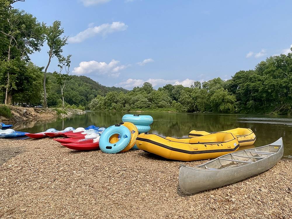 A variety of water toys near the shore