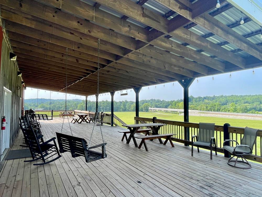 A variety of seating on a covered porch