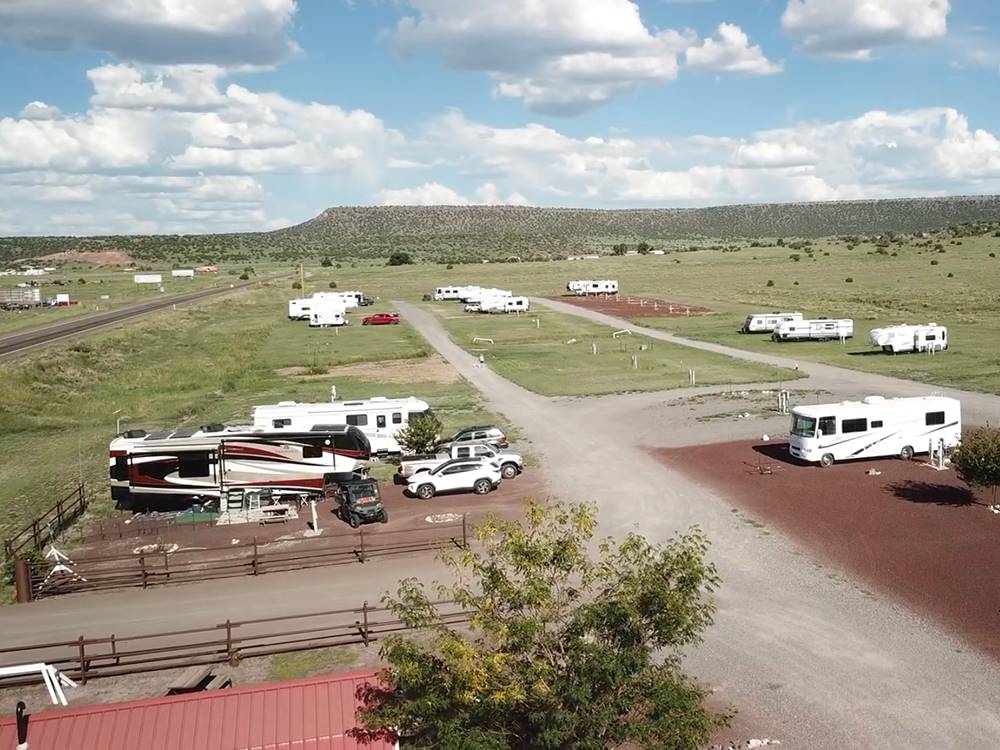 Aerial view of road through the sites at Springerville RV Park