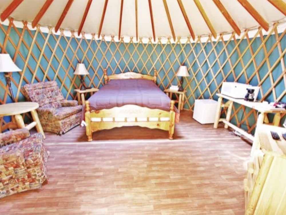 Inside of one of the yurts at HAT CREEK RESORT & RV PARK